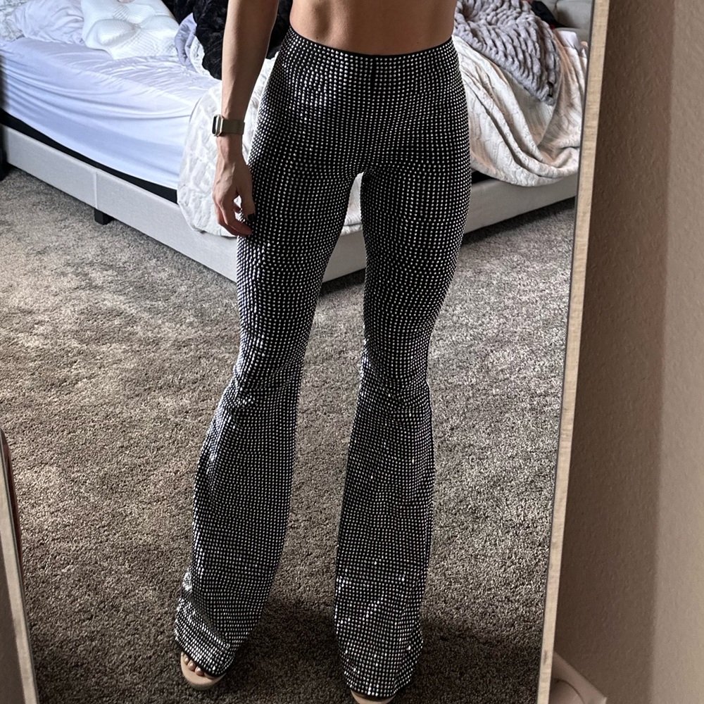 Good American crystal flared pants